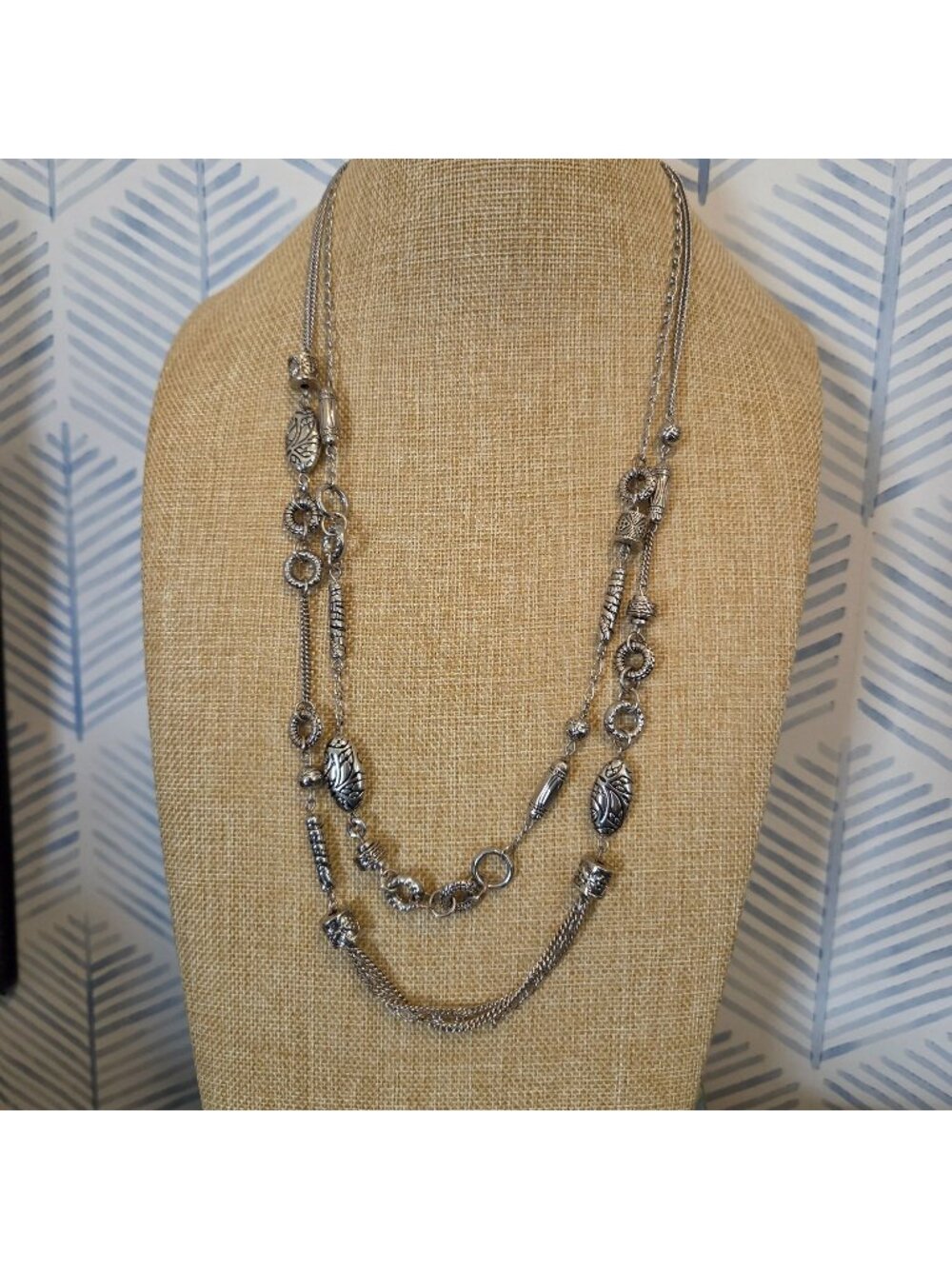 Lia Sophia Charade Silver Tone Chain 28" Double Strand Necklace